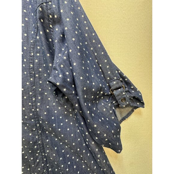 Catherines Womens Chambray Button-Up Shirt Size 2X Blue Denim Star 3/4 Sleeves - Picture 11 of 13